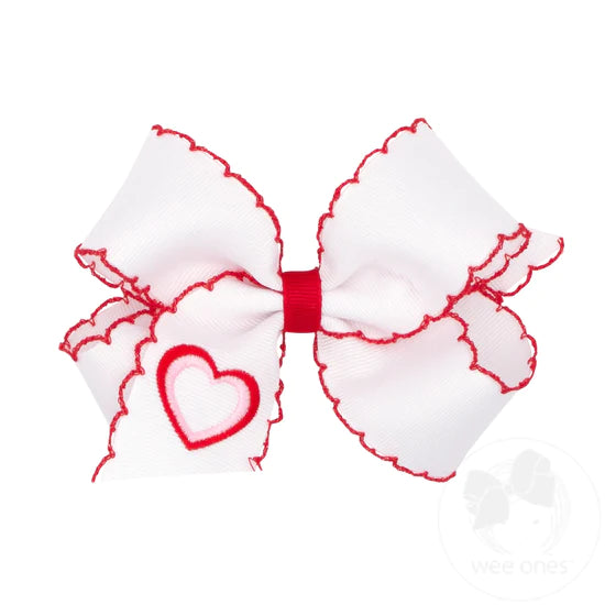 Medium heart moonstitch bow (white)
