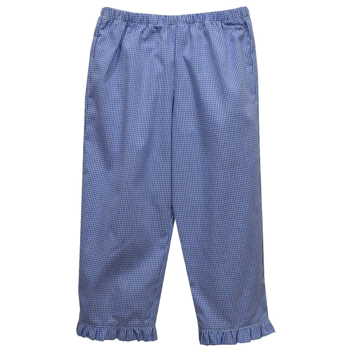 Girls blue gingham ruffle pants