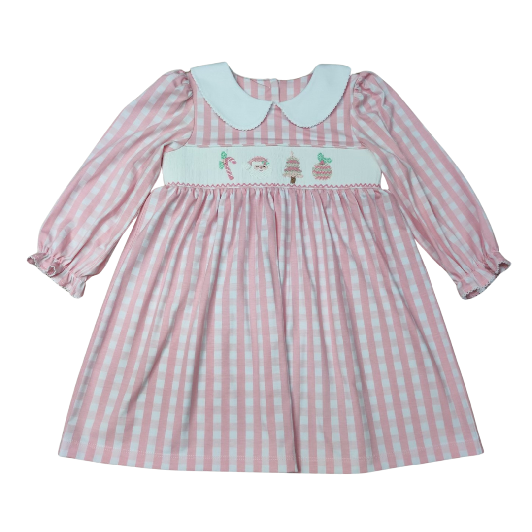 SMOCKED COLLARED DRESS PINK CHRISTMAS