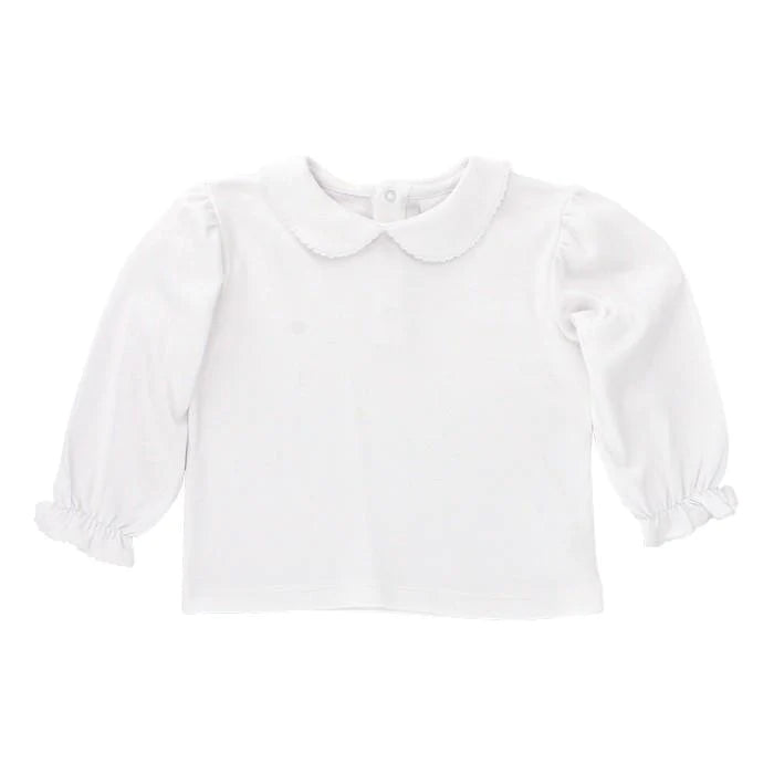 White Knit- Girls Long Sleeve Button Back Shirt