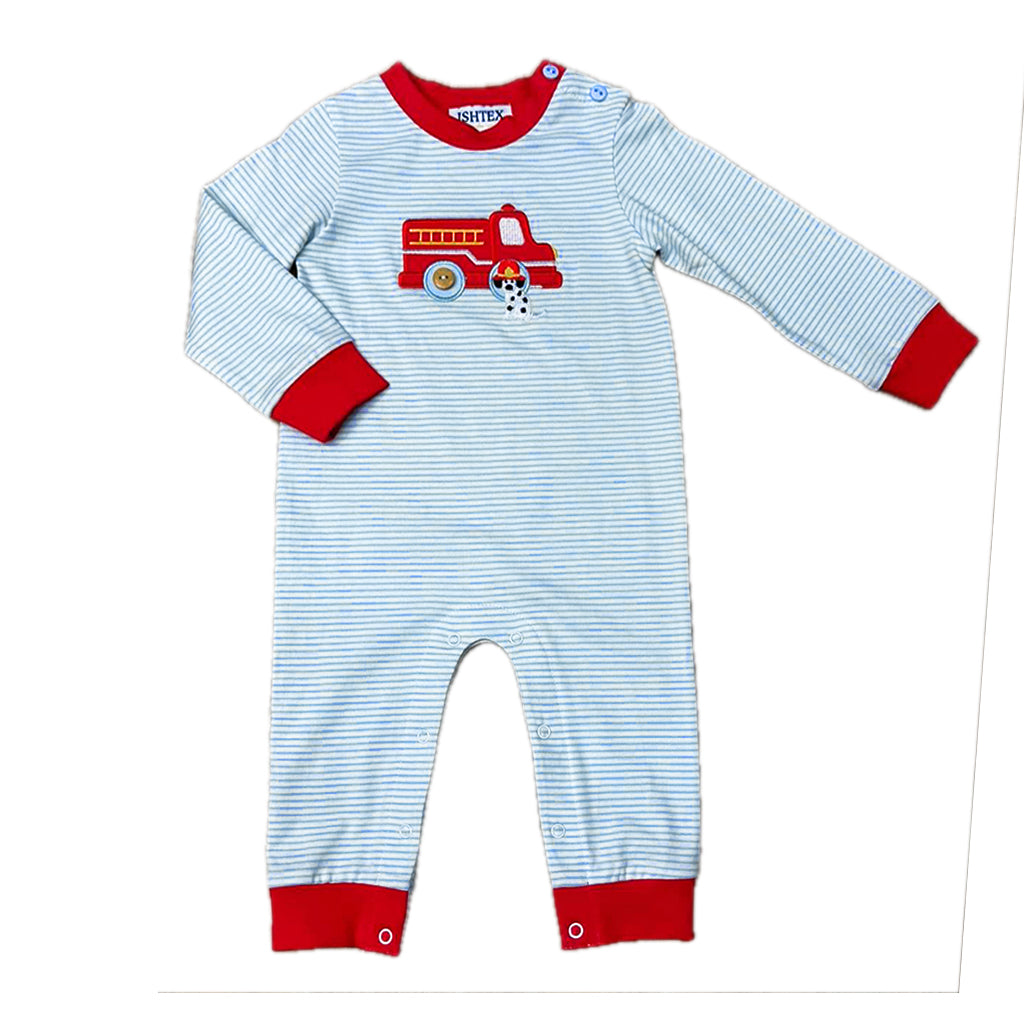 FIRE ENGINE BOYS ROMPER WITH BUTTON DETAIL