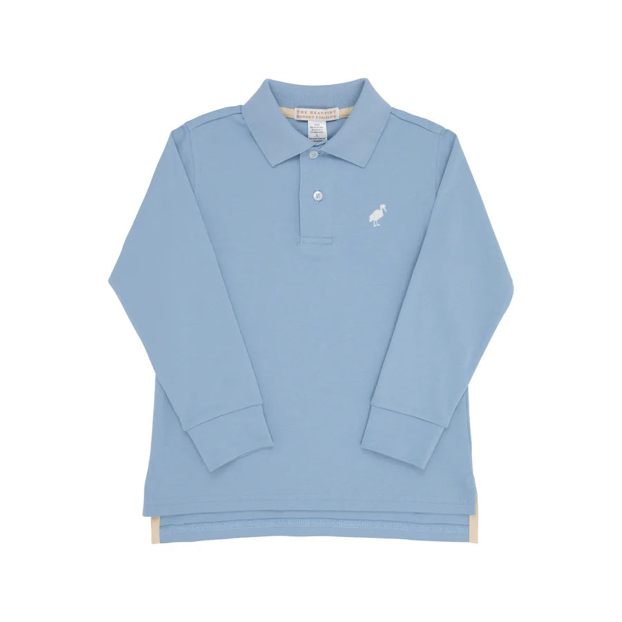 Long Sleeve Prim & Proper Polo - Barrington Blue with Worth Avenue White Stork