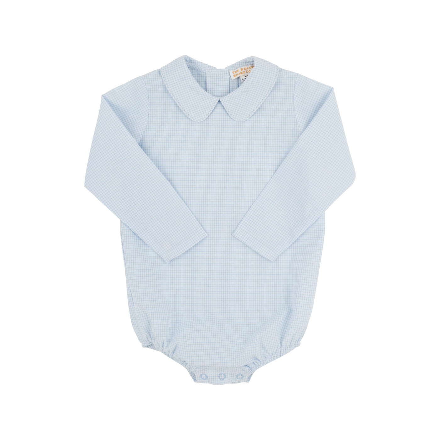 Peter Pan Collar Onesie (Long Sleeve Woven) - Barrington Blue Mini Windowpane