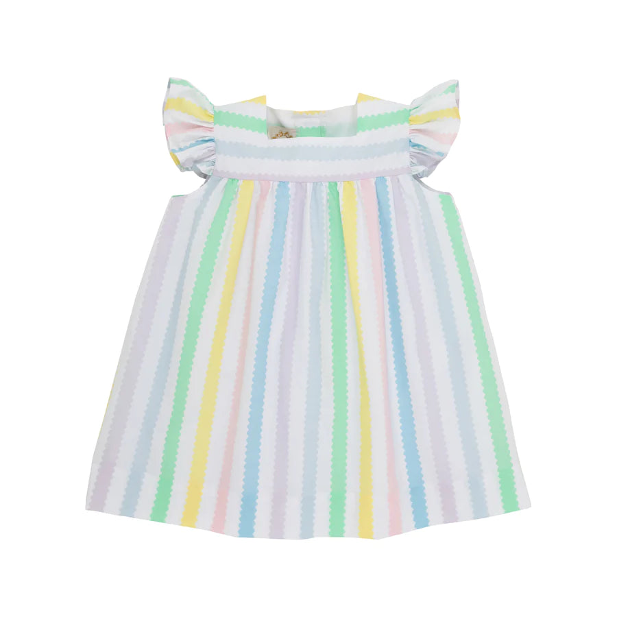 Rosemary Ruffle Dress - Wellington Wiggle Stripe with Pier Party Pink
