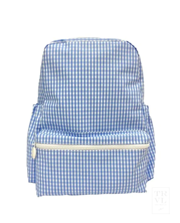 Sky blue gingham TRVL backpack