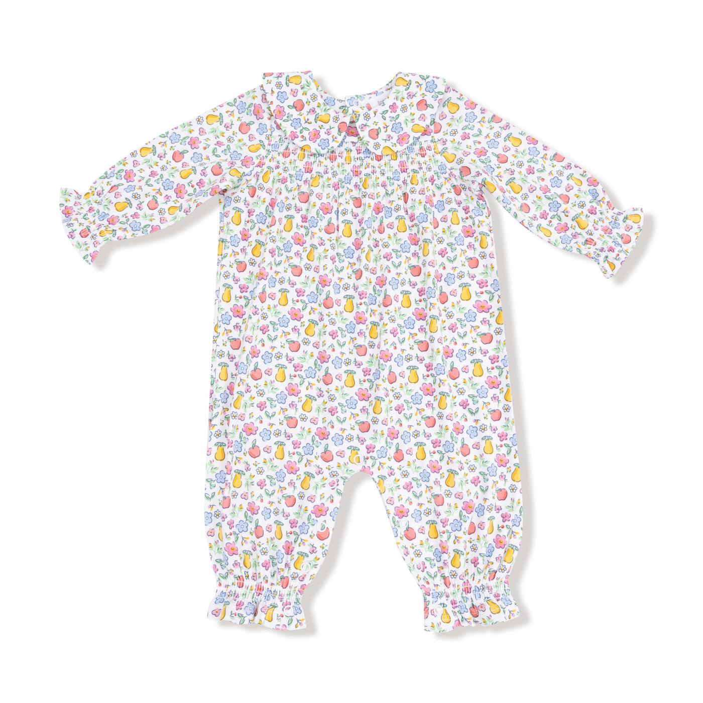 SMOCKED L/S ROMPER FALL FRUIT FLORAL
