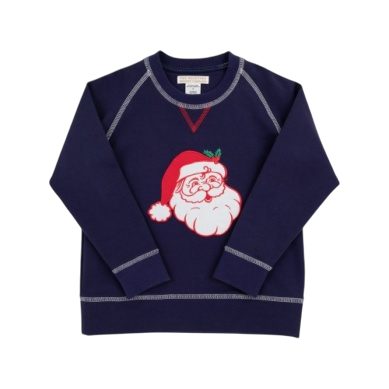 CASSIDY CREWNECK NANTUCKET NAVY WITH SANTA APPLIQUE