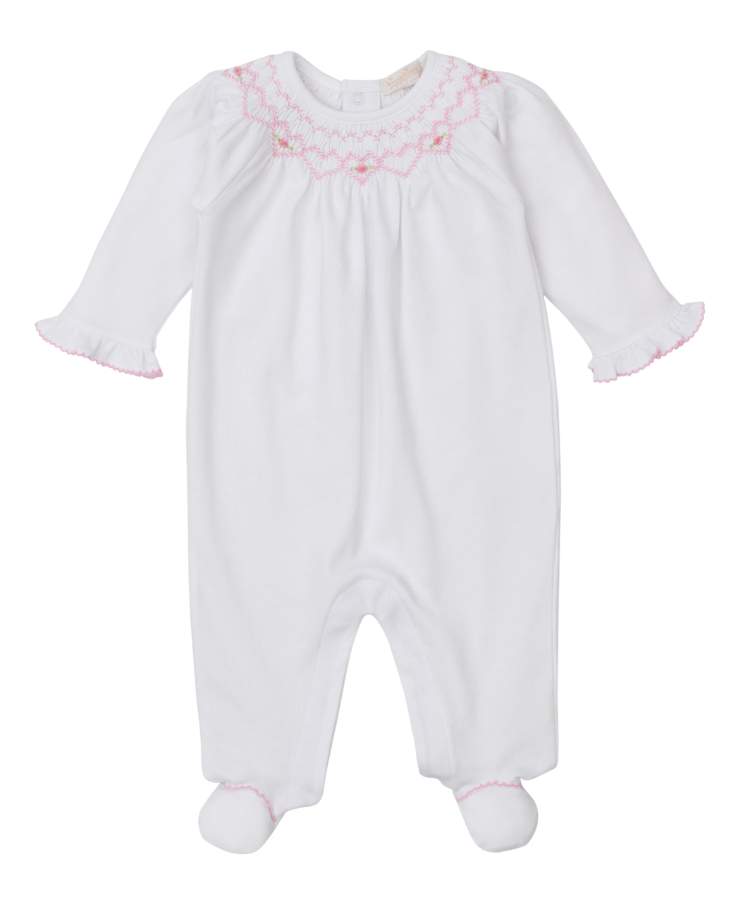 FOOTIE WITH HAND SMOCKING WHITE & PINK