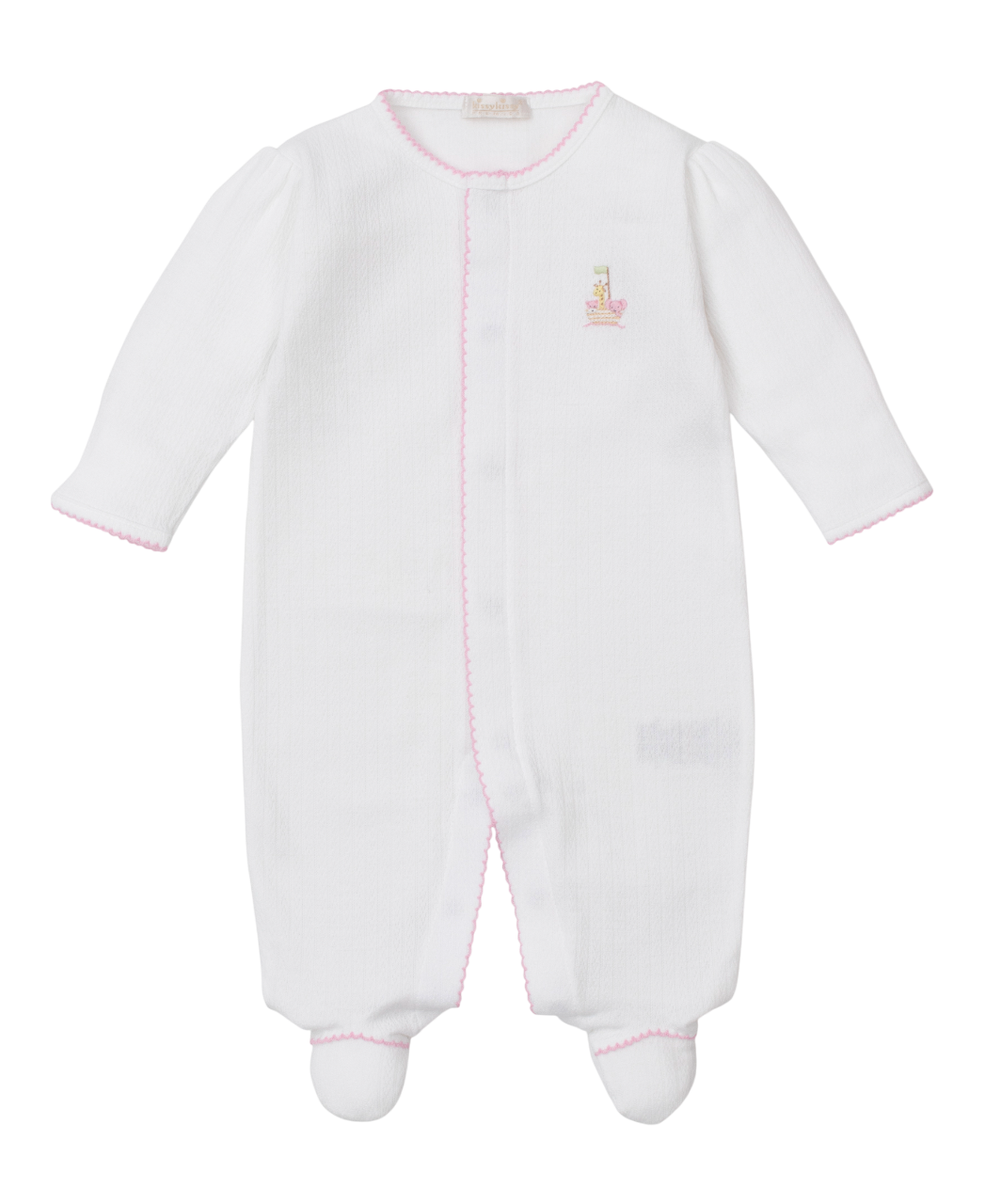 NOAHS ARK FOOTIE W/ HAND EMBROIDERY PINK
