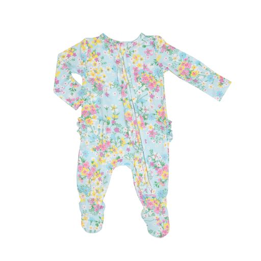 light blue floral ruffle footie