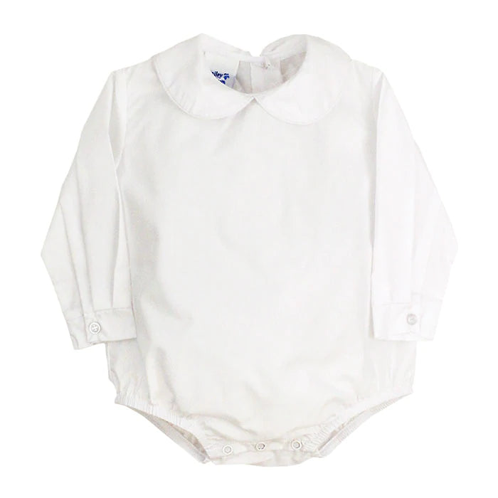 Boys button back onesie- long sleeve/white