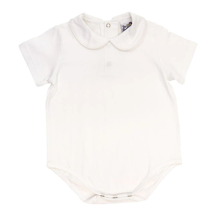 Boys knit button back onesie-shortsleeve/white