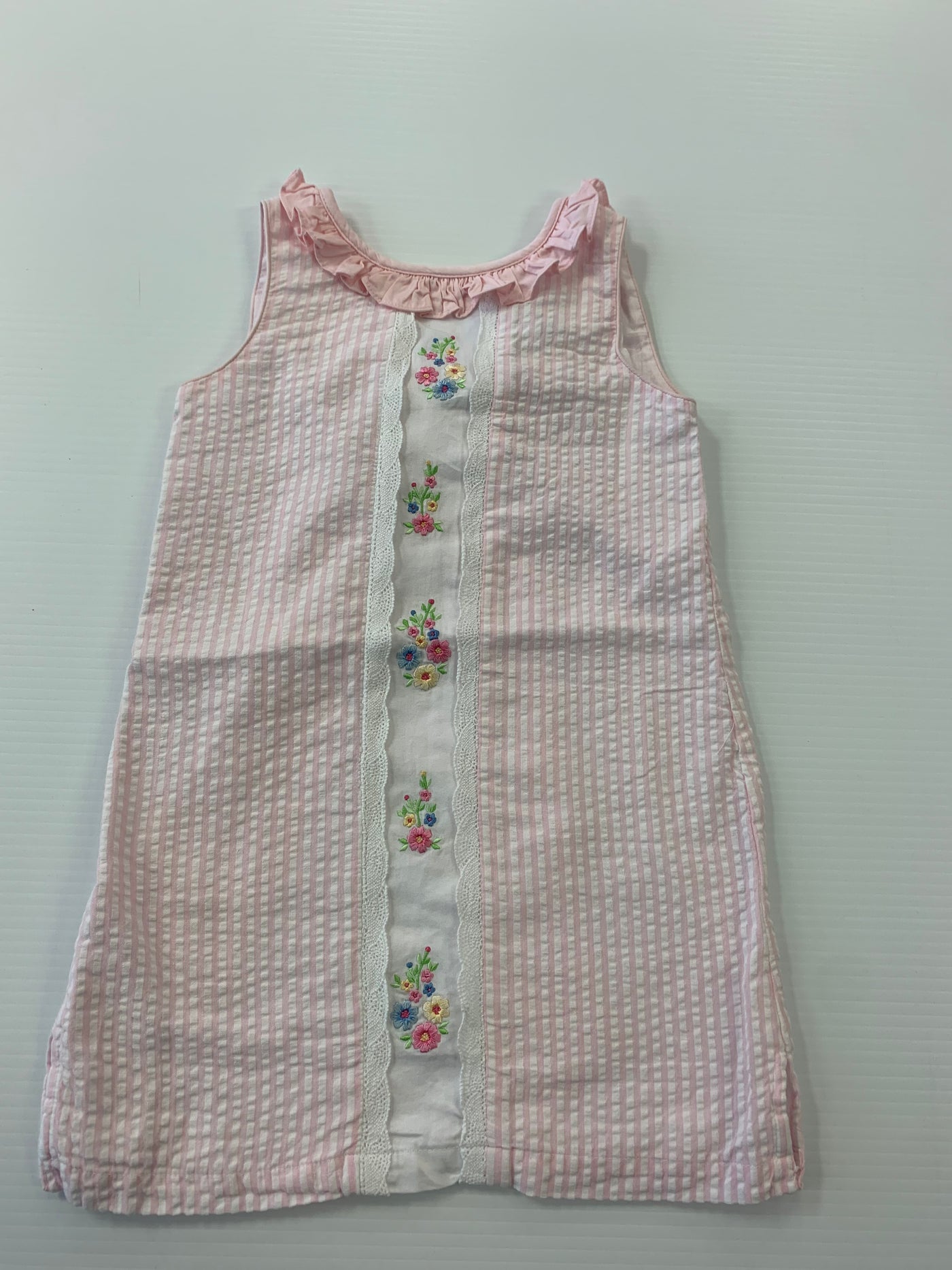 Seersucker embroidered floral dress